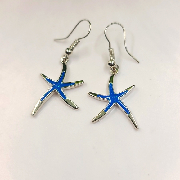 STAR FISH dangle earrings blue & silvertone - Picture 1 of 3